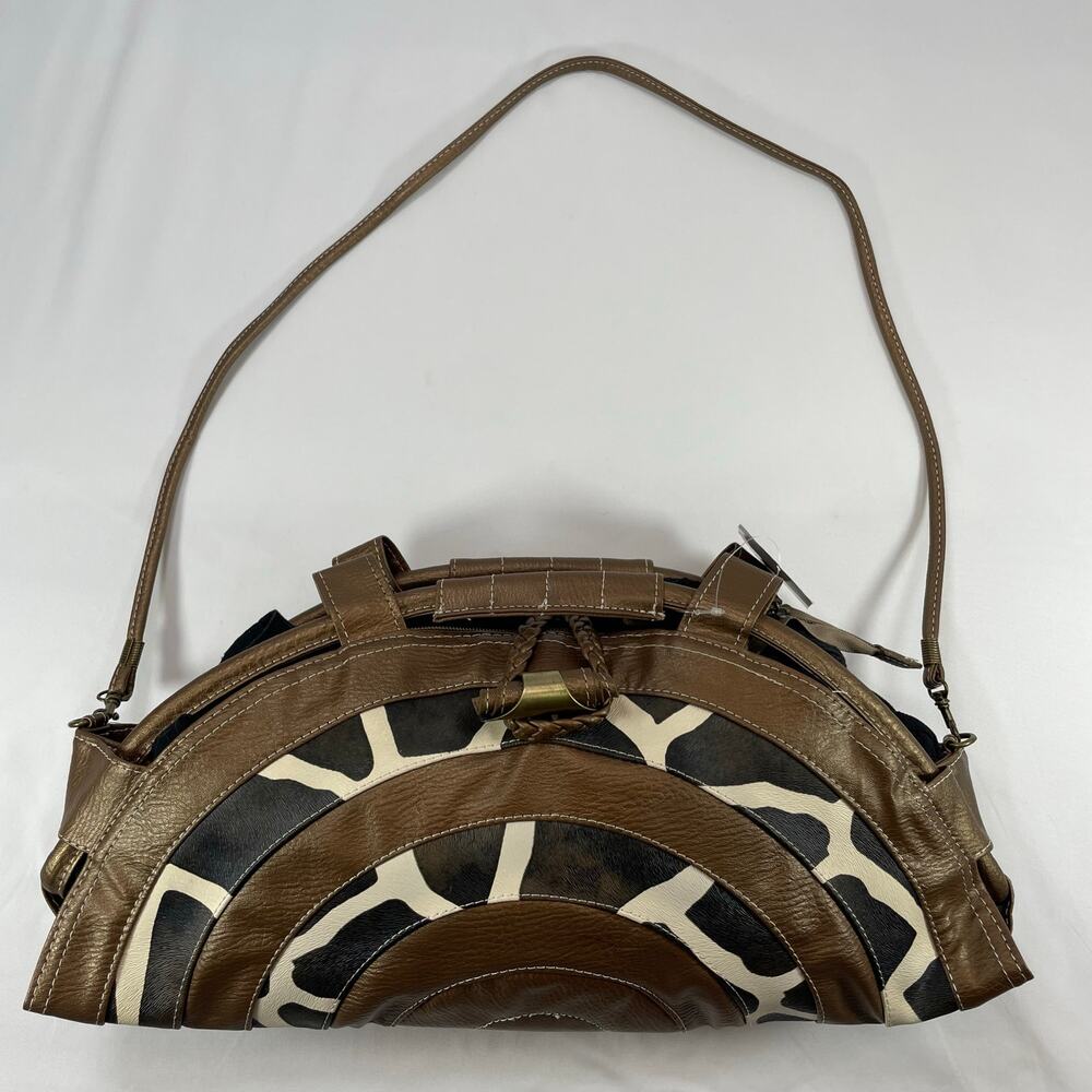 Giraffe Animal Print Bronze Metallic Satchel Crossbody Handbag NWT Vegan Leather